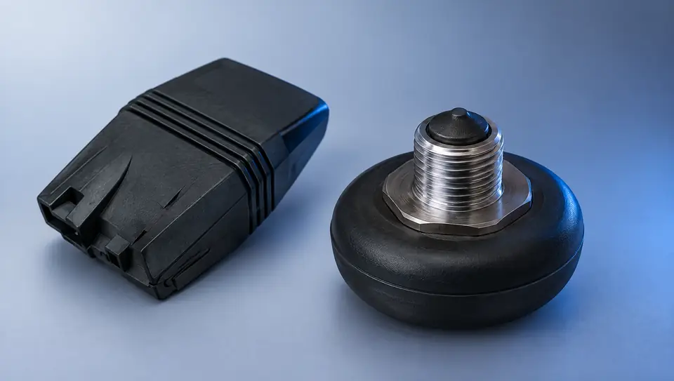 Sensor de nivel redondo y unidad GPS vistos de frente